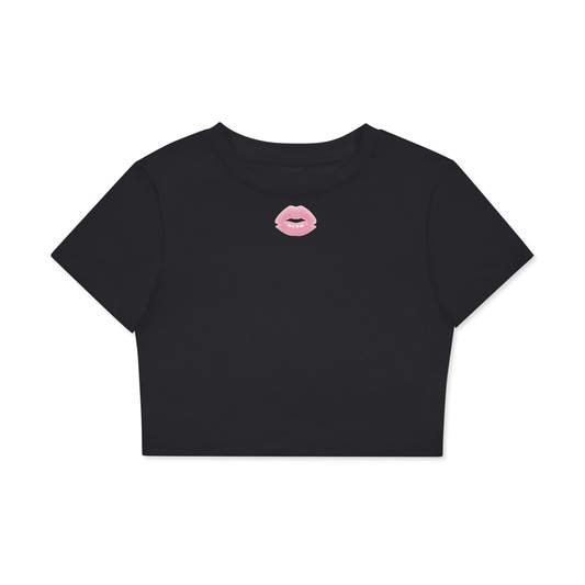 YANV Kiss me Fitted Crop Cotton T-Shirt Black