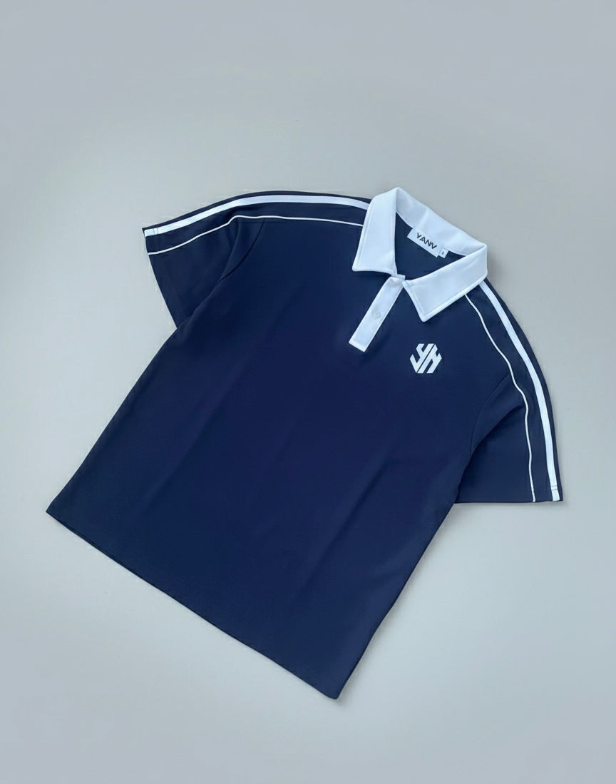 YANV Collar Short-Sleeve Polo Shirt Navy Blue