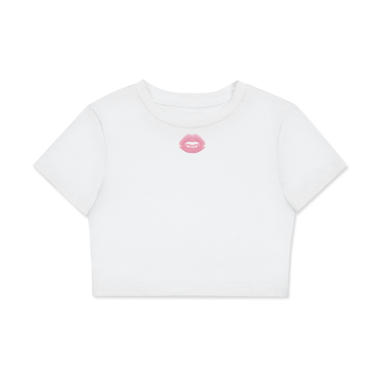 YANV Kiss me Fitted Crop Cotton T-Shirt White